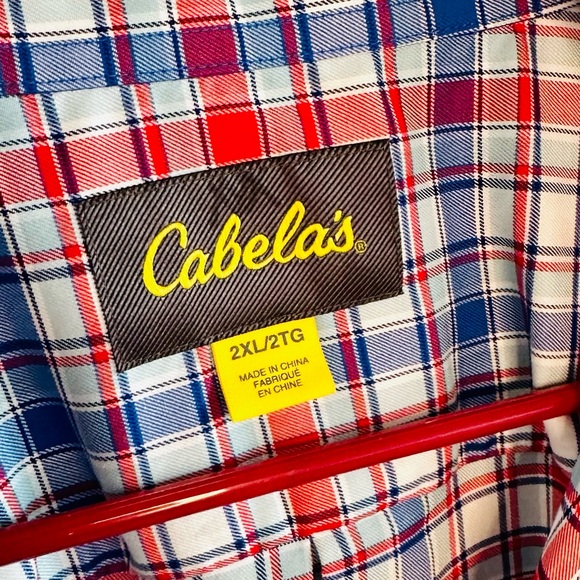 Cabela's Short Sleeve Button Up Plaid Red/White/Blue XXL NWT - Picture 7 of 8
